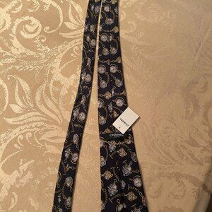 NEW Chanel Mens Tie 100% Silk Globe Chain Print, Made in Italy